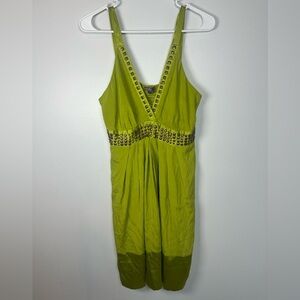 Hale Bob Vibrant Green Silk Dress with Stud Accents Size Large